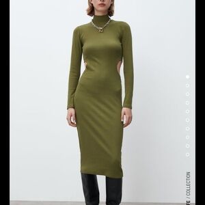 Zara Olive Cut Out Rib Dress